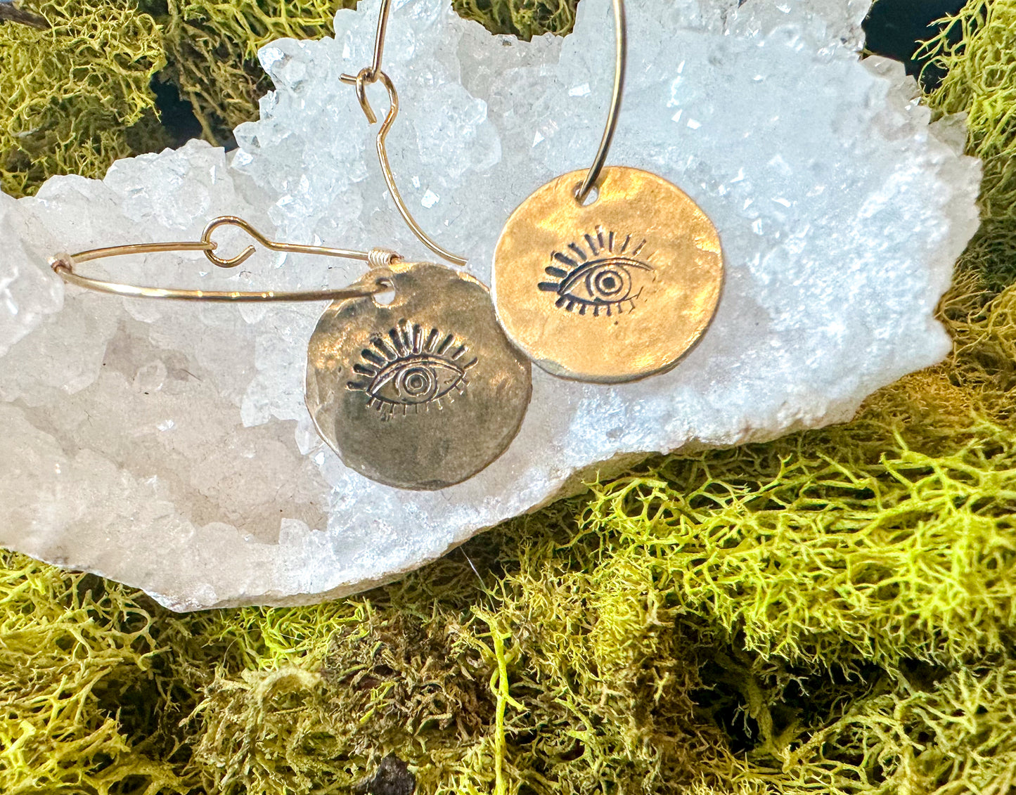 Hand Stamped Evil Eye Hoop Earring