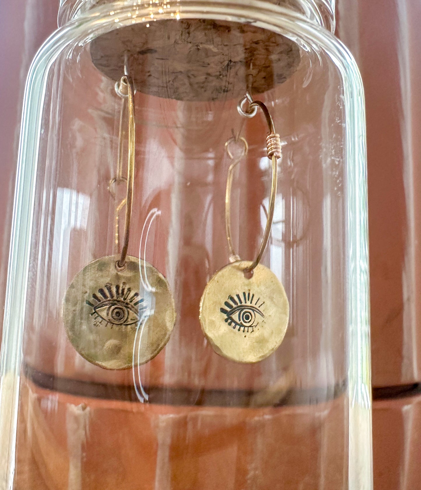 Hand Stamped Evil Eye Hoop Earring