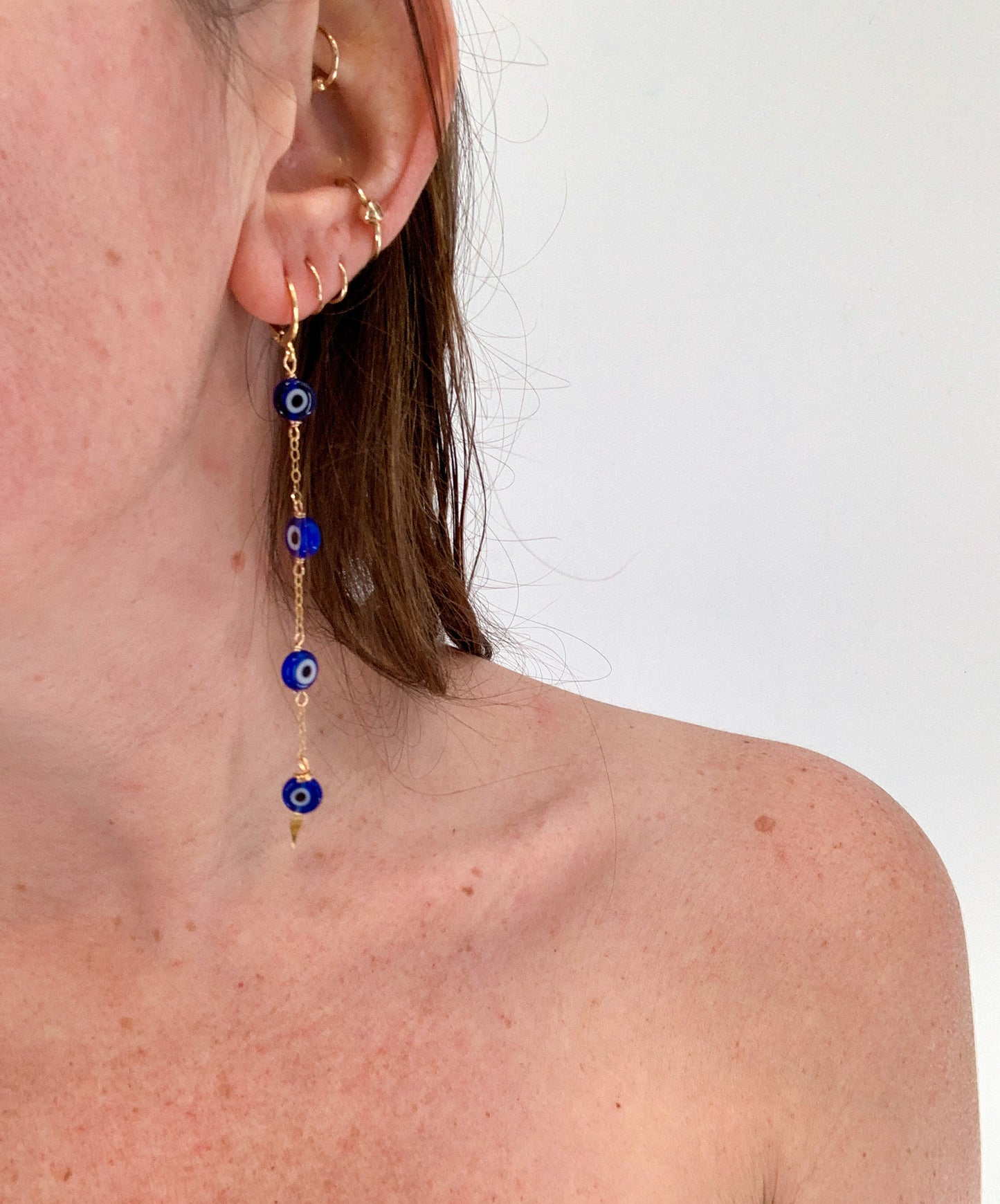 Long Evil Eye Huggie Earrings