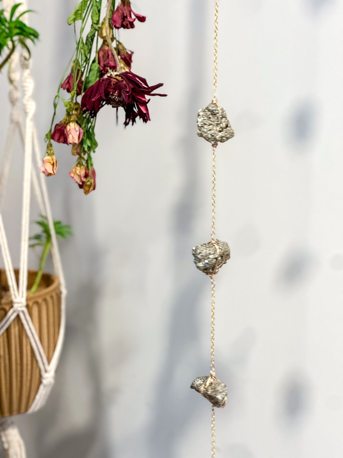 Pyrite Wire Wrapped String of Crystals Home Decor