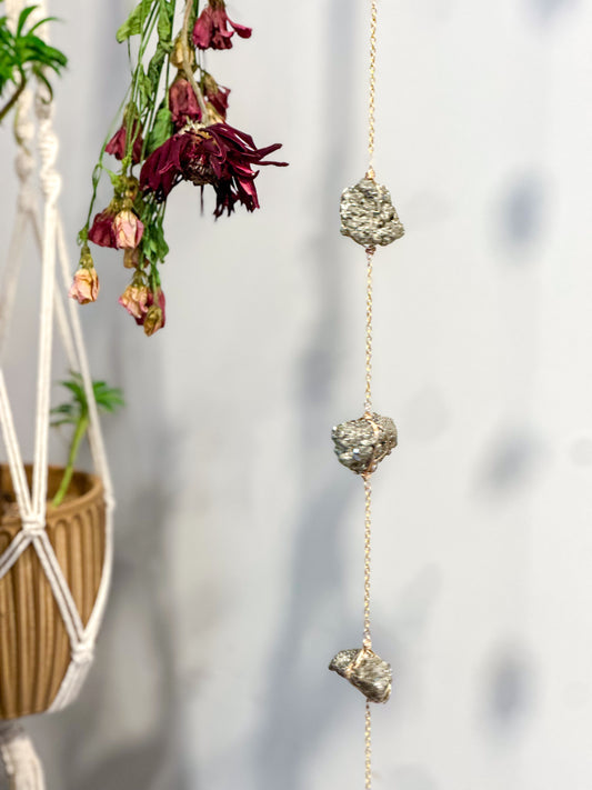 Pyrite Wire Wrapped String of Crystals Home Decor