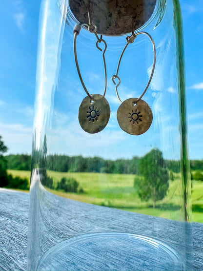 Hand Stamped Sun Hoop Earring