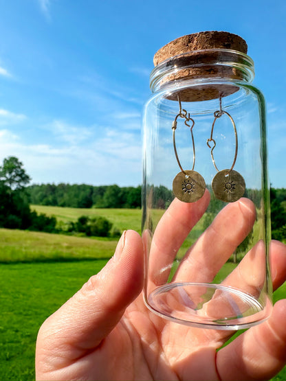 Hand Stamped Sun Hoop Earring