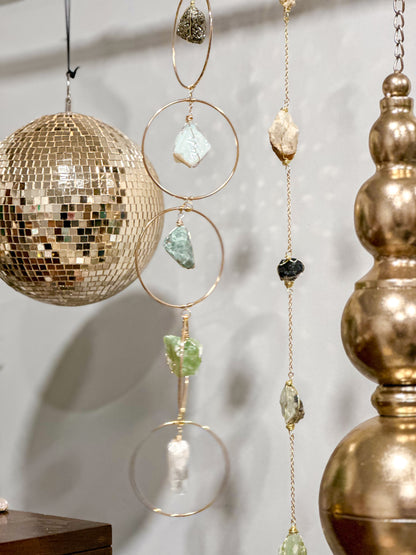 Golden Glow Crystal Garland – Pyrite, Quartz, Opalite, Amazonite & Jade Hanging Decor