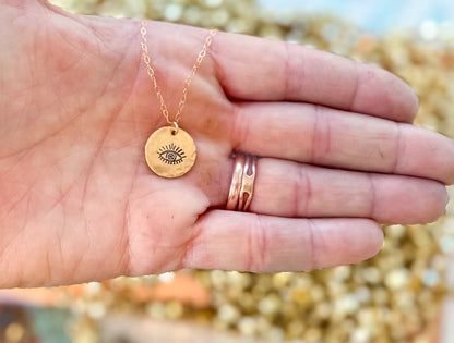 Evil Eye Hammered Coin Necklace