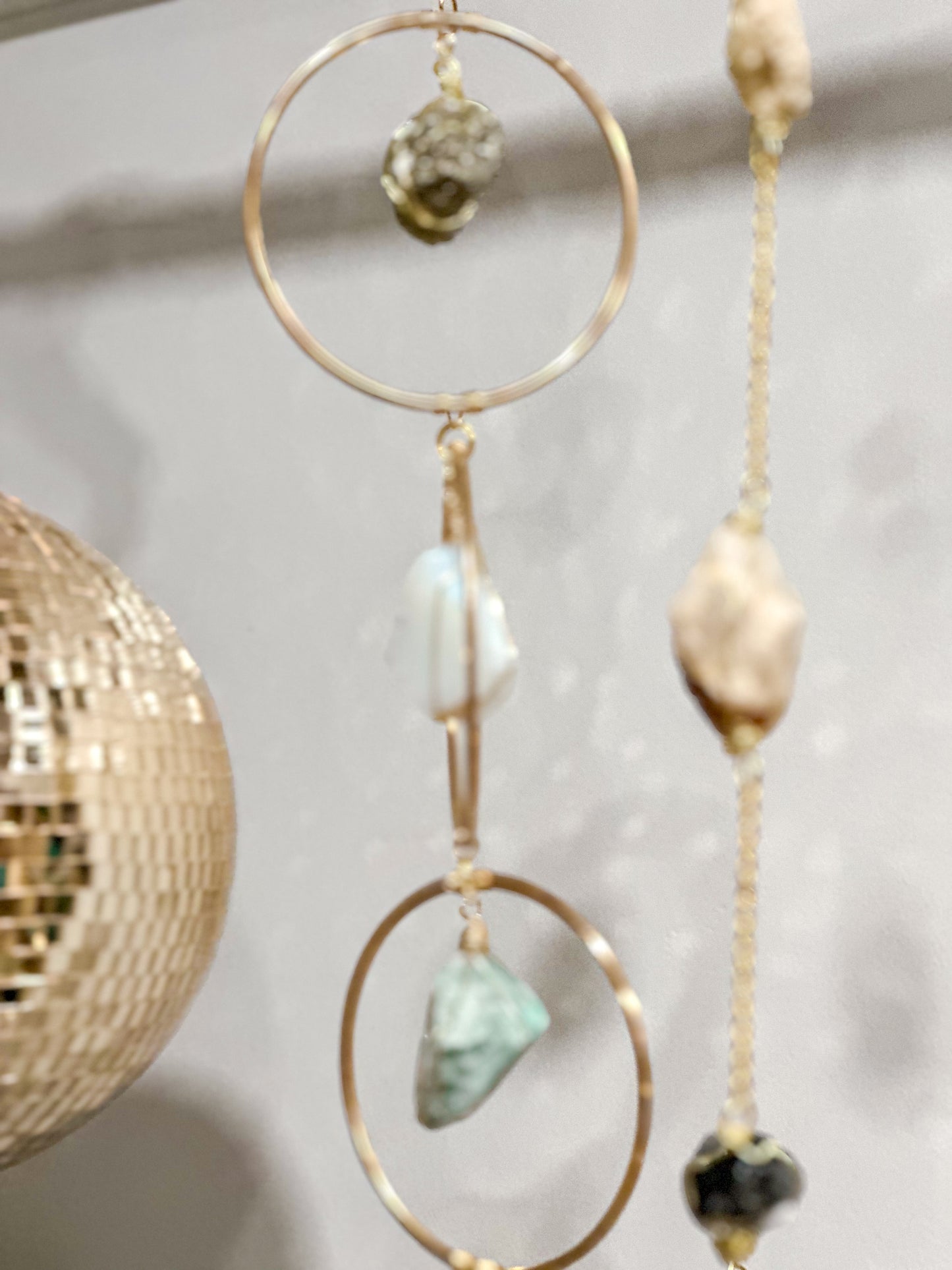 Golden Glow Crystal Garland – Pyrite, Quartz, Opalite, Amazonite & Jade Hanging Decor