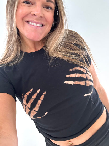 Handsy Skeleton Crop Tee | Hand-Dyed Halloween Shirt