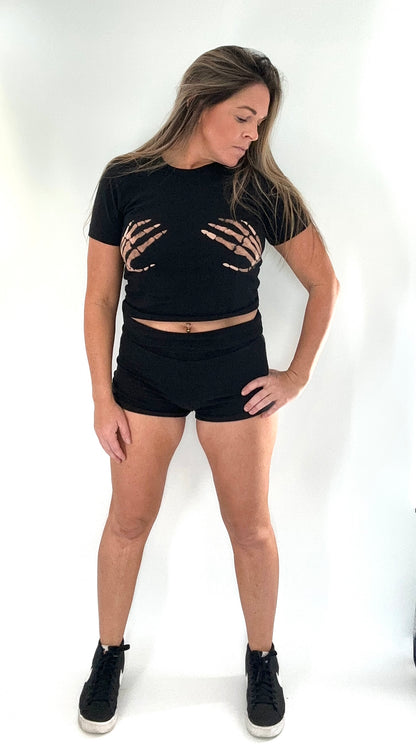 Handsy Skeleton Crop Tee | Hand-Dyed Halloween Shirt