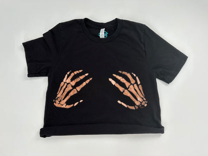 Handsy Skeleton Crop Tee | Hand-Dyed Halloween Shirt