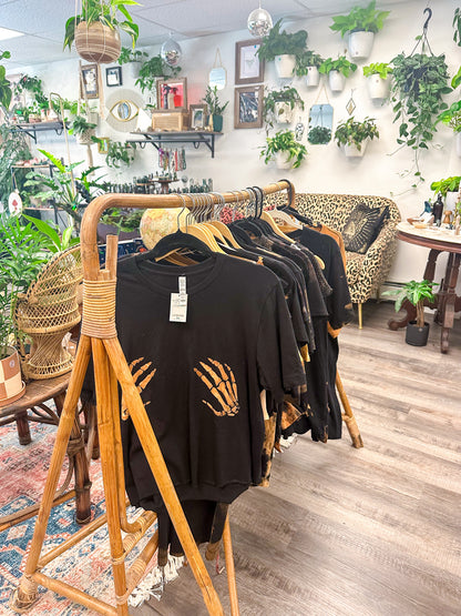 Handsy Skeleton Crop Tee | Hand-Dyed Halloween Shirt