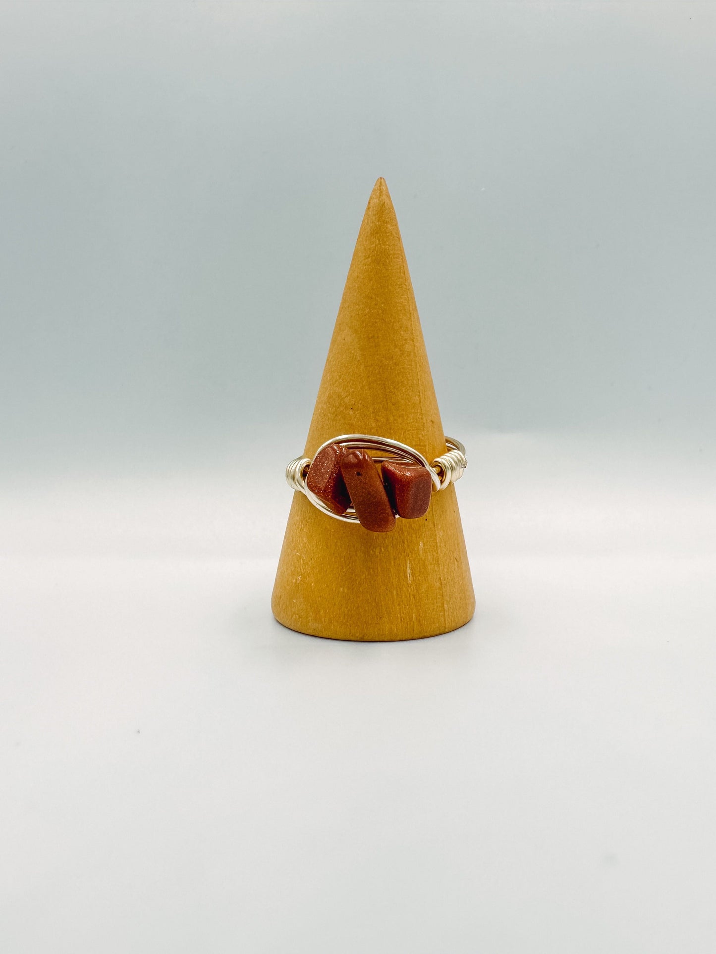 Brown Goldstone Chip Wire Ring