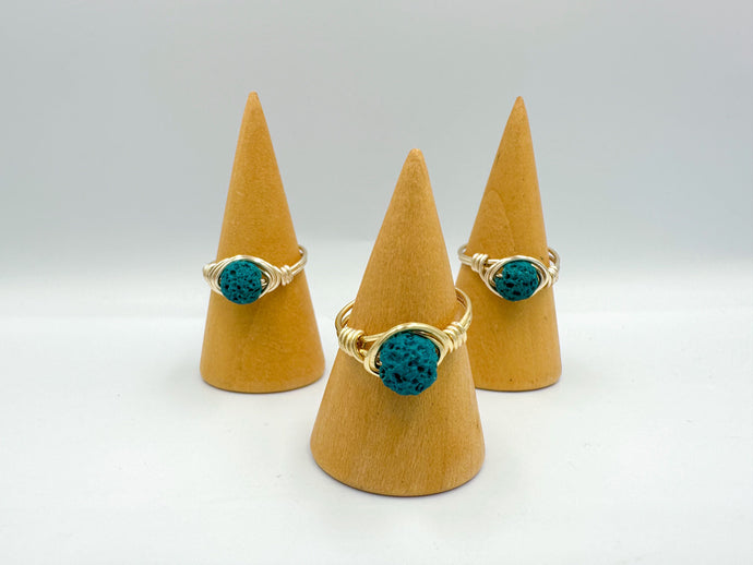 Teal Lava Stone Wire Wrapped Ring