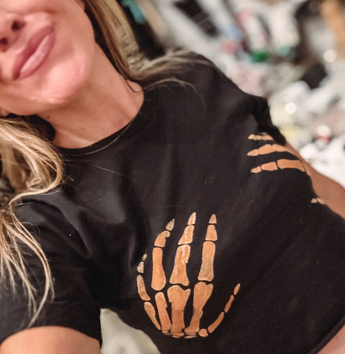 Handsy Skeleton Crop Tee | Hand-Dyed Halloween Shirt