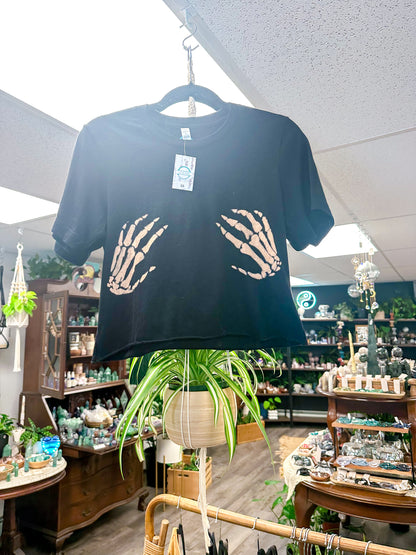 Handsy Skeleton Crop Tee | Hand-Dyed Halloween Shirt
