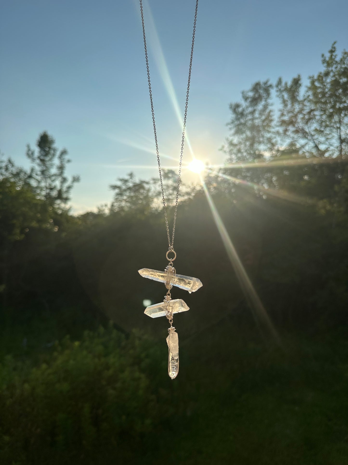 Quartz Glow Pendant Necklace | Long Layering  Statement Necklace