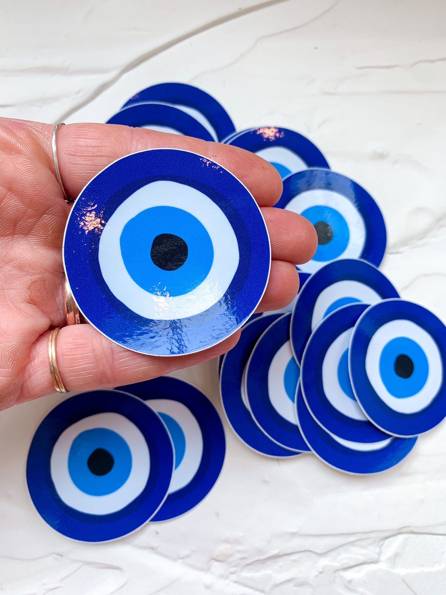 evil eye times 3 navy on white Coaster by The Best Print Shop