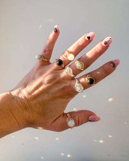 Large Round Gemstone Wire Wrapped Rings