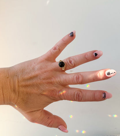 Large Round Gemstone Wire Wrapped Rings