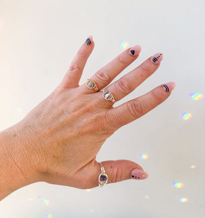 Small Round Wire Wrapped Gemstone Rings