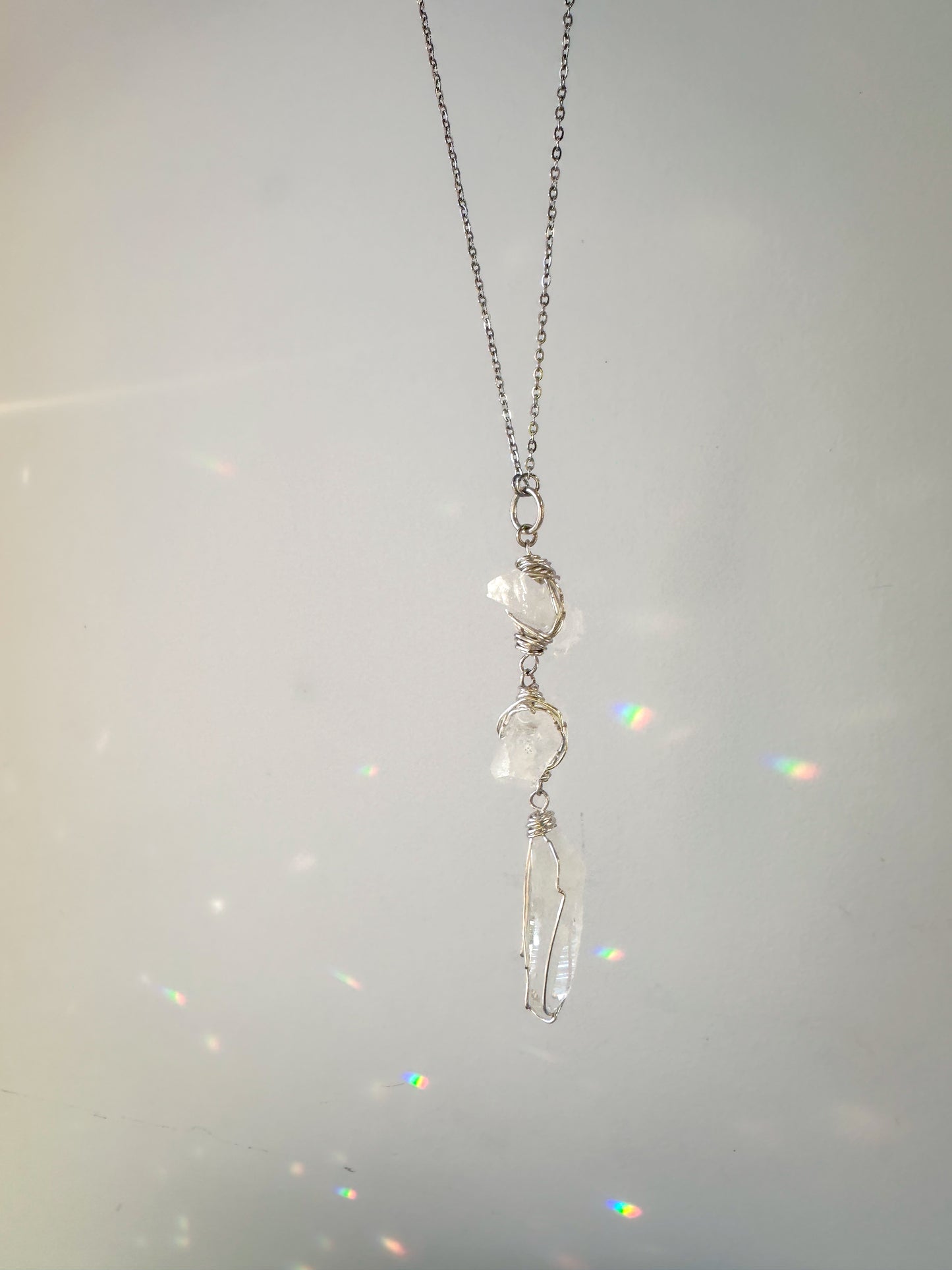 Quartz Glow Pendant Necklace | Long Layering  Statement Necklace