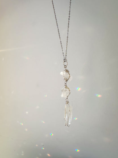 Quartz Glow Pendant Necklace | Long Layering  Statement Necklace