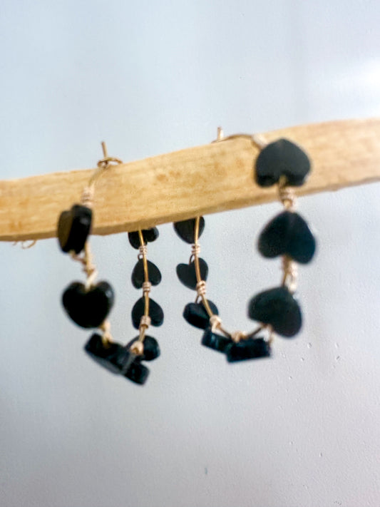 Black Obsidian Heart Hoops | Valentine's Day Earrings