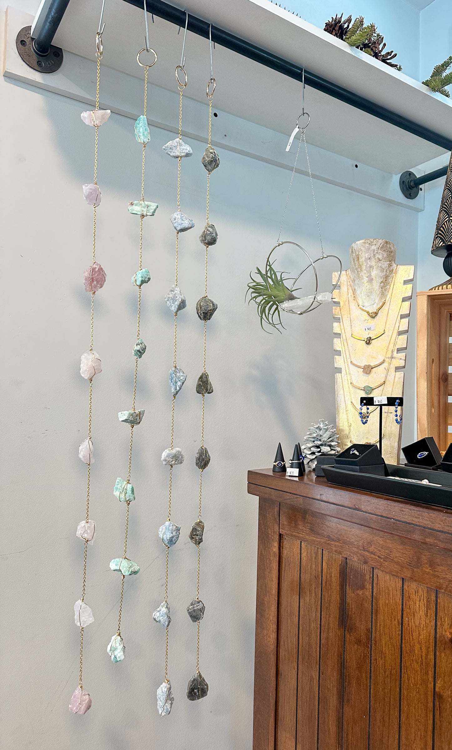 Amazonite Wire Wrapped String of Crystals Home Decor