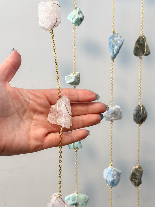 Rose Quartz Wire Wrapped String of Crystals Home Decor