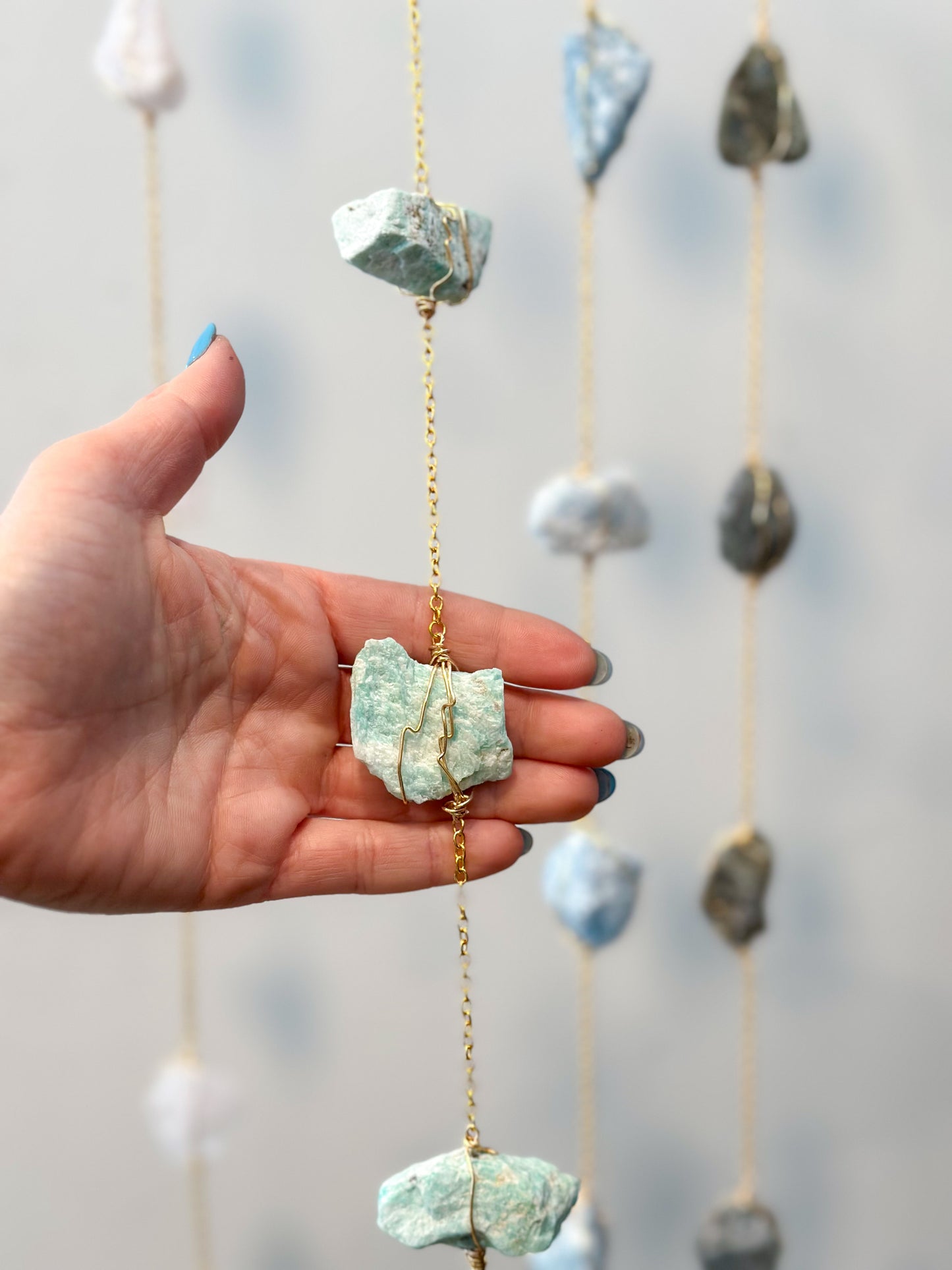 Amazonite Wire Wrapped String of Crystals Home Decor