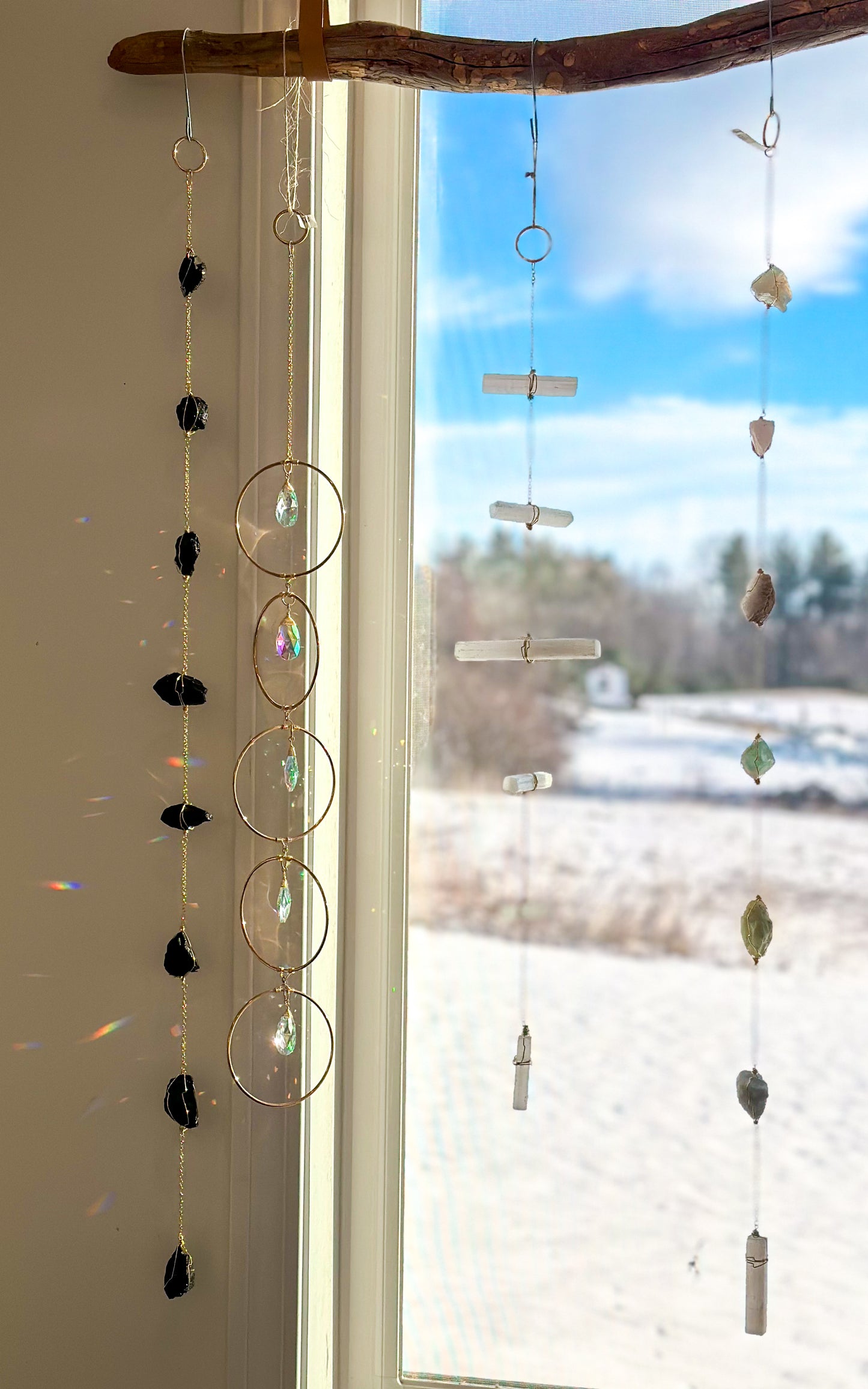 Black Tourmaline Wire Wrapped String of Crystals Home Decor