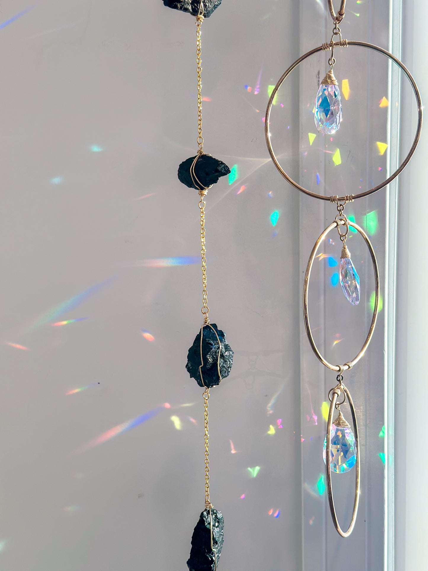 Black Tourmaline Wire Wrapped String of Crystals Home Decor