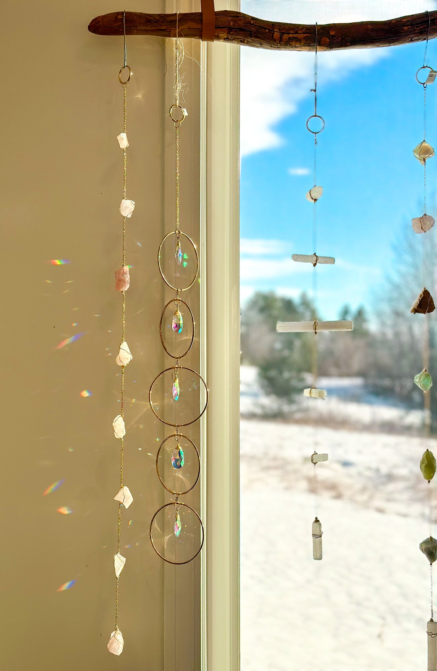 Rose Quartz Wire Wrapped String of Crystals Home Decor