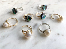 Load image into Gallery viewer, Pearl Wrapped Ring and Abalone Wire Wrapped Ring