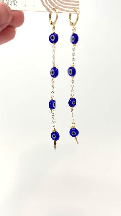 Long Evil Eye Huggie Earrings