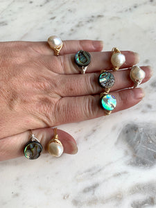 Pearl Wrapped Ring and Abalone Wire Wrapped Ring