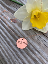 Load image into Gallery viewer, Hand Hammered MAMA necklace in Rose Gold
