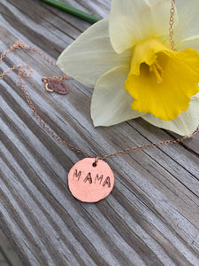 Hand Hammered MAMA necklace in Rose Gold