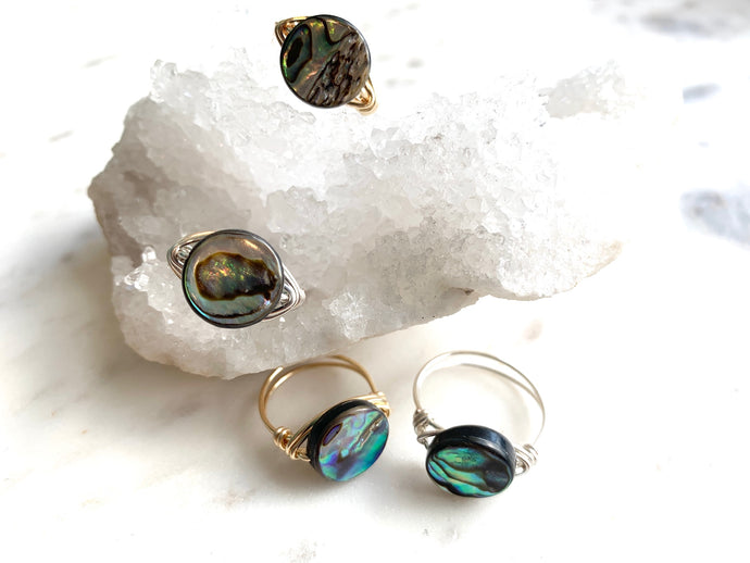Abalone Wire Wrapped Ring