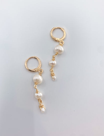 Huggie Pearl Dangle Earring