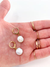 Load image into Gallery viewer, Huggie Pearl Coin Earring