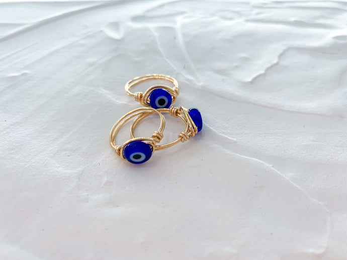 Flat Evil Eye Wire Wrapped Ring