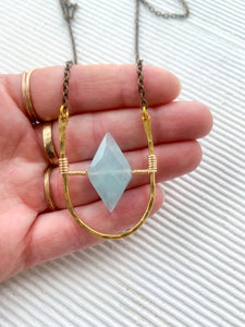 Diamond Gemstone Hammered Necklace