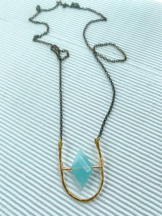 Diamond Gemstone Hammered Necklace