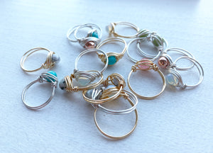 Silver Wire Wrapped Gemstone Rings
